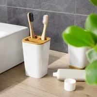 2013-W - Vaso Porta Cepillos con Divisiones Bambu Línea Bianca