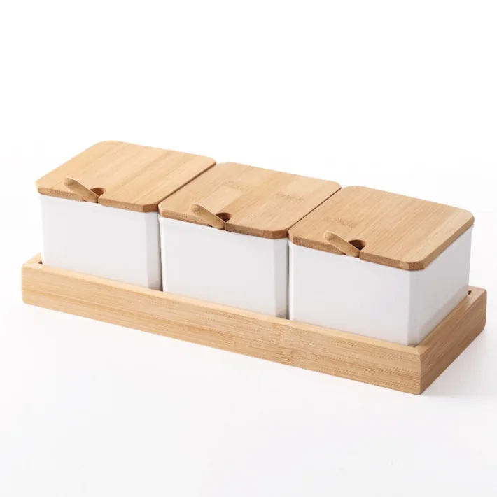 2617 - Set de 3 Especieros con Cucharitas Con Base de Madera