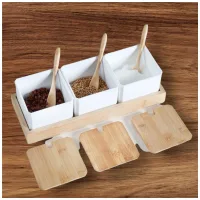 2617 - Set de 3 Especieros con Cucharitas Con Base de Madera