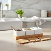 2617 - Set de 3 Especieros con Cucharitas Con Base de Madera