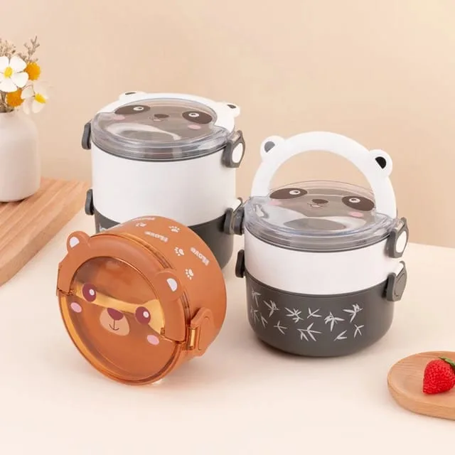 Tapers de 2 Pisos Bear&Panda Cute +  Tenedor - 1580ml