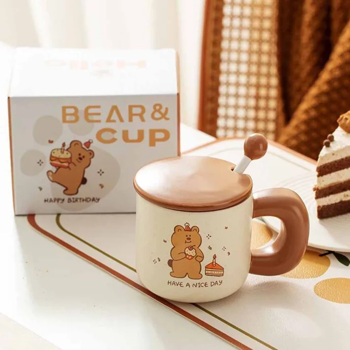 3378-4 - Taza de Cerámica con Tapa + Revolvedor Bear Birthday