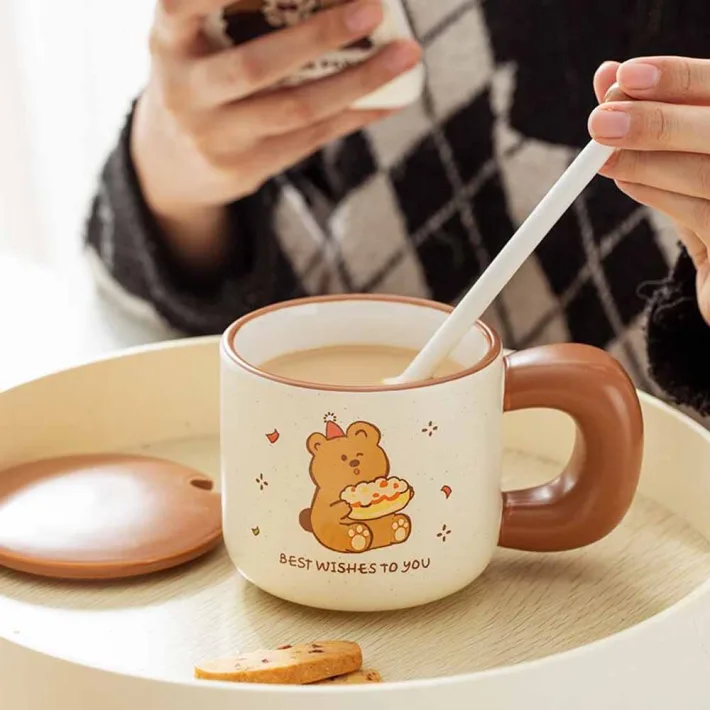 3378-4 - Taza de Cerámica con Tapa + Revolvedor Bear Birthday