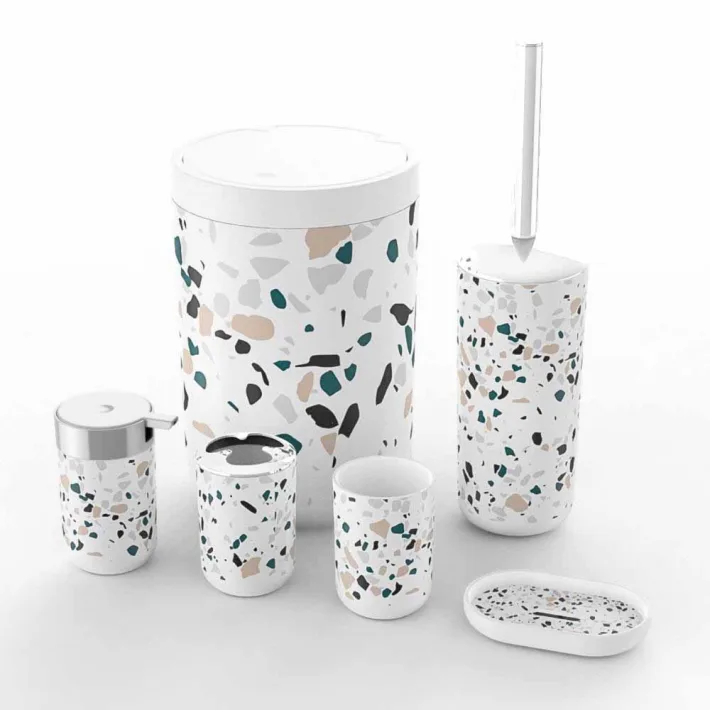 8034Y-6 - Set de Baño Línea Piedras Terrazo - 6 pzas