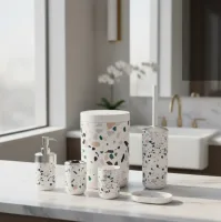 8034Y-6 - Set de Baño Línea Piedras Terrazo - 6 pzas