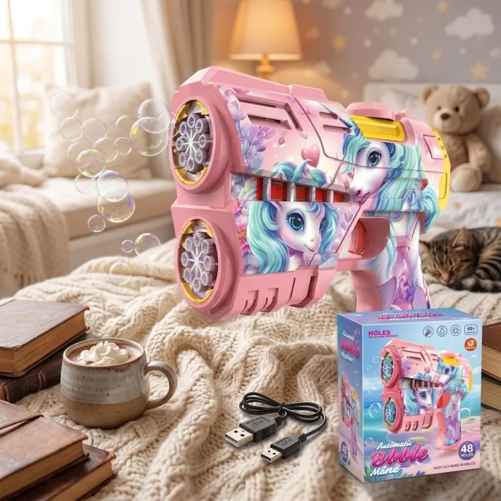 Pistola de Burbujas con Luz Unicornio