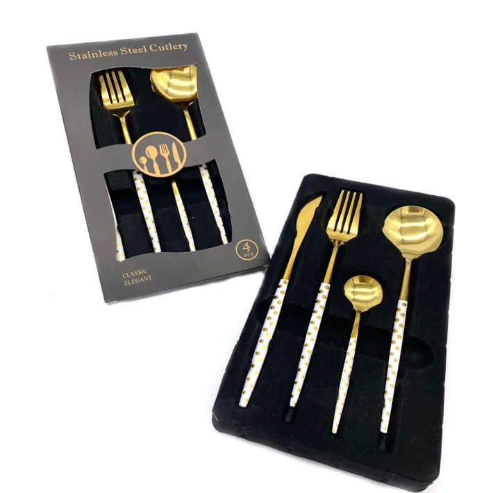 B21CSBJ-B - Set de Cubiertos de Acero Diseño Lunares de Platino Premium Whit