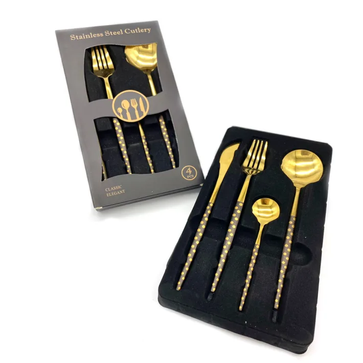 B21CSHJ-N - Set de Cubiertos de Acero Diseño Lunares de Platino Premium Blac