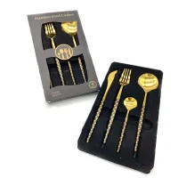 B21CSHJ-N - Set de Cubiertos de Acero Diseño Lunares de Platino Premium Blac