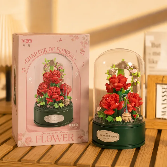 Bloques Para Armar Flower Rose + Cubierta Acrilica - 574 Piezas
