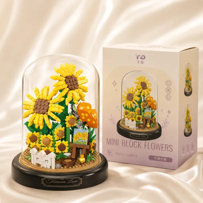Bloques Para Armar Girasol Van Gogh + Exibidor Acrilica - 558 Piezas