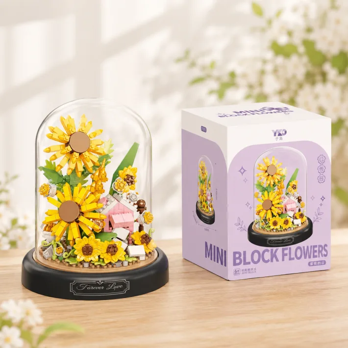 Bloques Para Armar Girasol Granja + Exibidor Acrilico - 577 Piezas