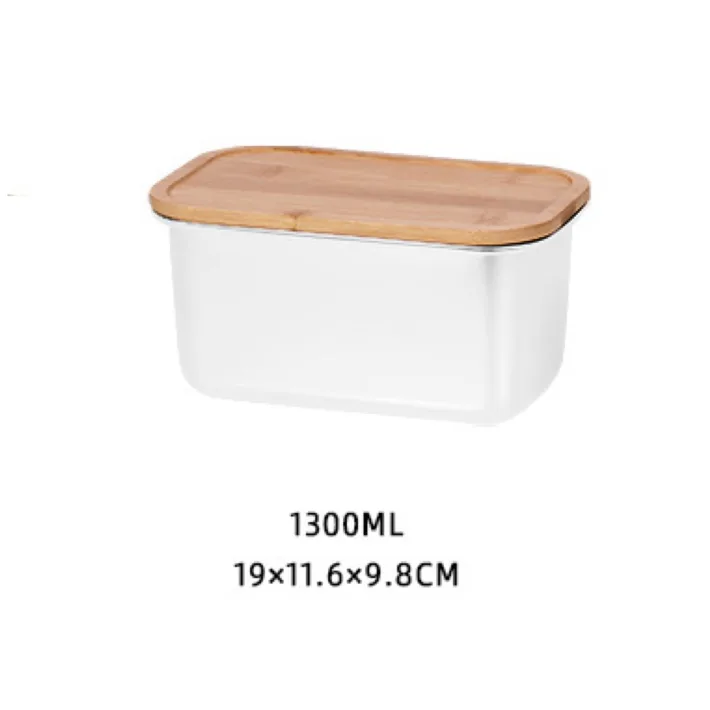 Tapers de Acero Inoxidable Blanco con Tapa de Bambu - 1300ml