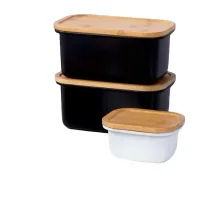 Tapers de Acero Inoxidable Blanco con Tapa de Bambu - 1300ml