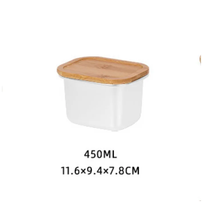 Tapers de Acero Inoxidable Blanco con Tapa de Bambu- 450ml