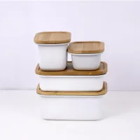 Tapers de Acero Inoxidable Blanco con Tapa de Bambu- 450ml