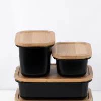 Tapers de Acero Inoxidable Blanco con Tapa de Bambu- 450ml