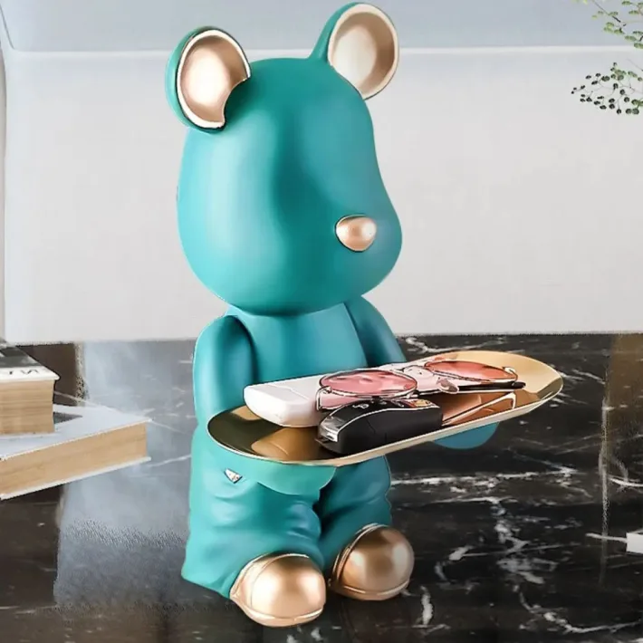 BYX8466-A - Mr. Bear de Resina Decorativo Sentado Green - Bandeja - 32cm de