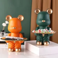 BYX8466-A - Mr. Bear de Resina Decorativo Sentado Green - Bandeja - 32cm de