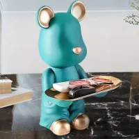 BYX8466-A - Mr. Bear de Resina Decorativo Sentado Green - Bandeja - 32cm de