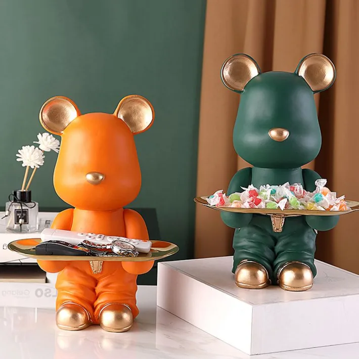 BYX8466-B - Mr. Bear de Resina Decorativo Orange Sentado - Bandeja - 32cm de