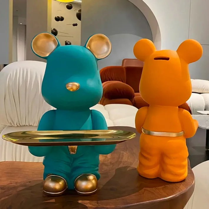 BYX8466-B - Mr. Bear de Resina Decorativo Orange Sentado - Bandeja - 32cm de