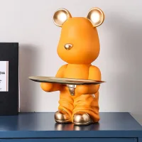BYX8466-B - Mr. Bear de Resina Decorativo Orange Sentado - Bandeja - 32cm de