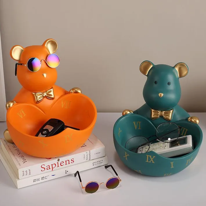 BYX8467-A - Mr. Bear Glasses Green Decorativo de Resina de Almacenamiento +