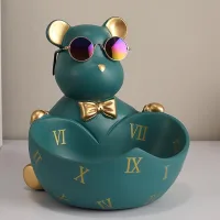 BYX8467-A - Mr. Bear Glasses Green Decorativo de Resina de Almacenamiento +