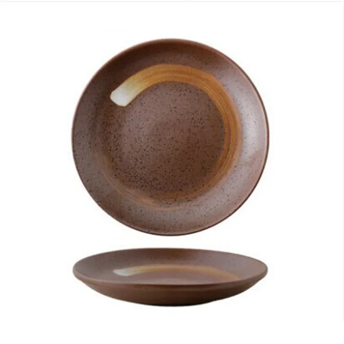 CC10006 - Plato de Ceramica Marron con Diseño Minimalista