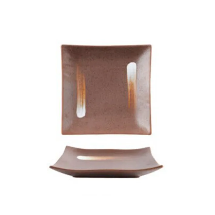CC10007 - Plato de Ceramica Marrón Cuadrado con Diseño Minimalista