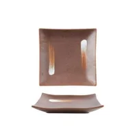 CC10007 - Plato de Ceramica Marrón Cuadrado con Diseño Minimalista