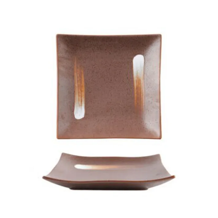CC10008 - Plato de Ceramica Marrón Cuadrado con Diseño Minimalista
