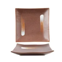 CC10009 - Plato de Ceramica Marron Cuadrado con Diseño Minimalista