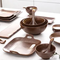 CC10011 - Plato de Ceramica Marron Cuadrado con Manijas Diseño Minimalista