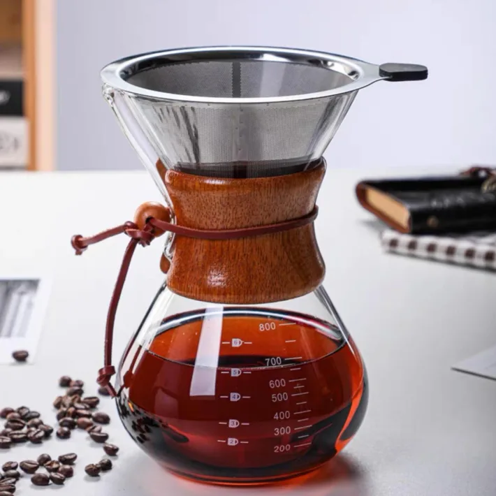  Cafetera de Vidrio Borosilicato Clásica con Filtro 800ML