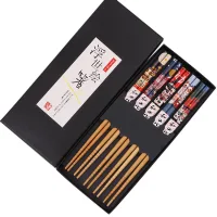 CS24332 - Palitos de Bambu Lucky Cat Color Set x 5 Pares en Caja