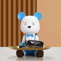 CX02-C - Mr. Bear Decorativo de Resina Sentado Celeste - Bandeja - 18cm de A