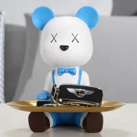CX02-C - Mr. Bear Decorativo de Resina Sentado Celeste - Bandeja - 18cm de A