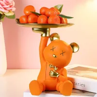 Mr. Bear Sentado de Resina Decorativo Naranja - Bandeja Alta - 19cm de Altur