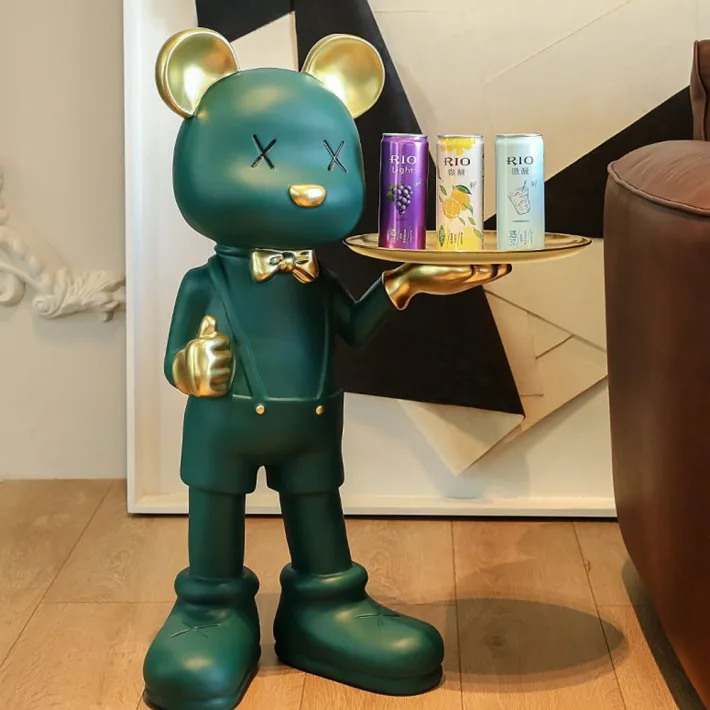 CX16-V - Mr. Bear de Resina Decorativo Pie Grande Verde - Bandeja - 70cm de