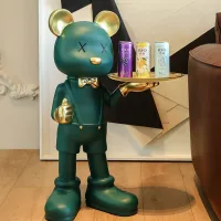 CX16-V - Mr. Bear de Resina Decorativo Pie Grande Verde - Bandeja - 70cm de