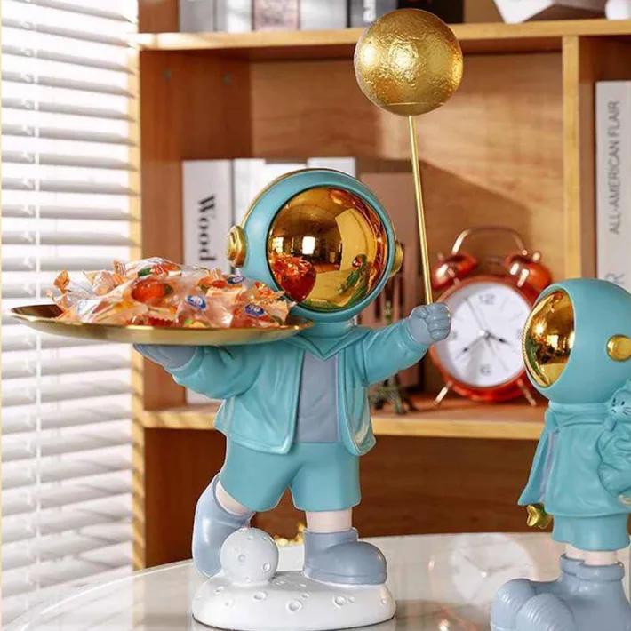 CX57-A - BB. Astronauta Decorativo Turquesa+ Bandeja - 35cm de Altura