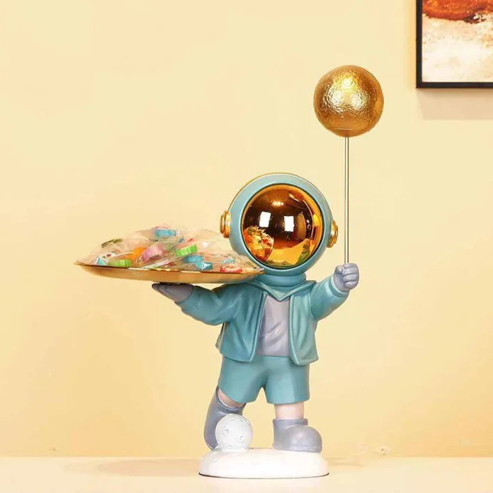 CX57-A - BB. Astronauta Decorativo Turquesa+ Bandeja - 35cm de Altura