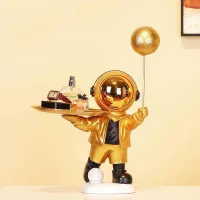 CX57-D - BB. Astronauta Decorativo Gold + Bandeja - 35cm de Altura