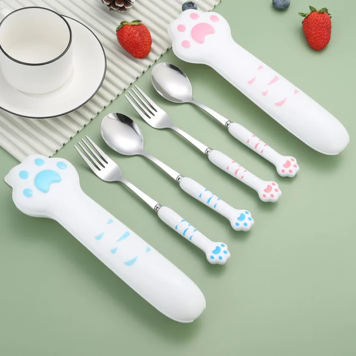 F20 - Set de Cubiertos de Acero Inoxidable  Cute Cat - 23.1*7.1cm