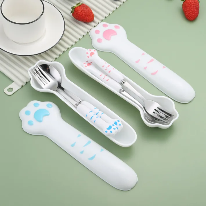 F20 - Set de Cubiertos de Acero Inoxidable  Cute Cat - 23.1*7.1cm