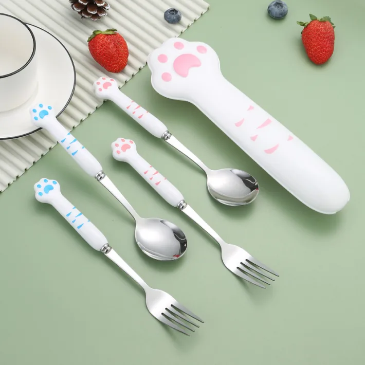 F20 - Set de Cubiertos de Acero Inoxidable  Cute Cat - 23.1*7.1cm