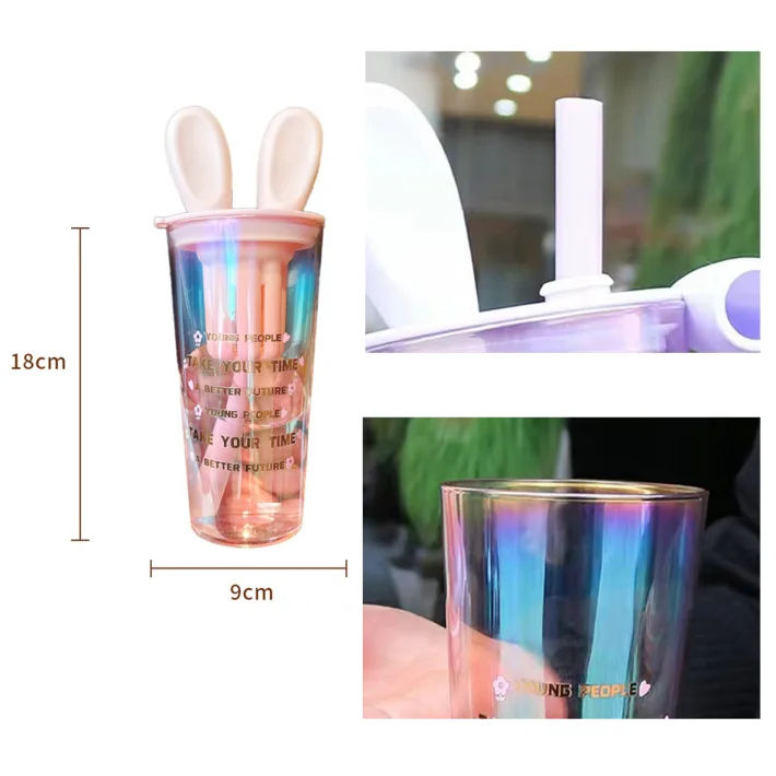 GP-4131-C - Vaso de Vidrio con Tapa Diseño Oreja de Conejo + Filtro y Sorber
