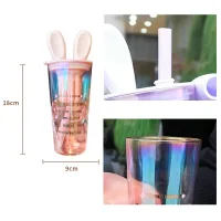 GP-4131-C - Vaso de Vidrio con Tapa Diseño Oreja de Conejo + Filtro y Sorber